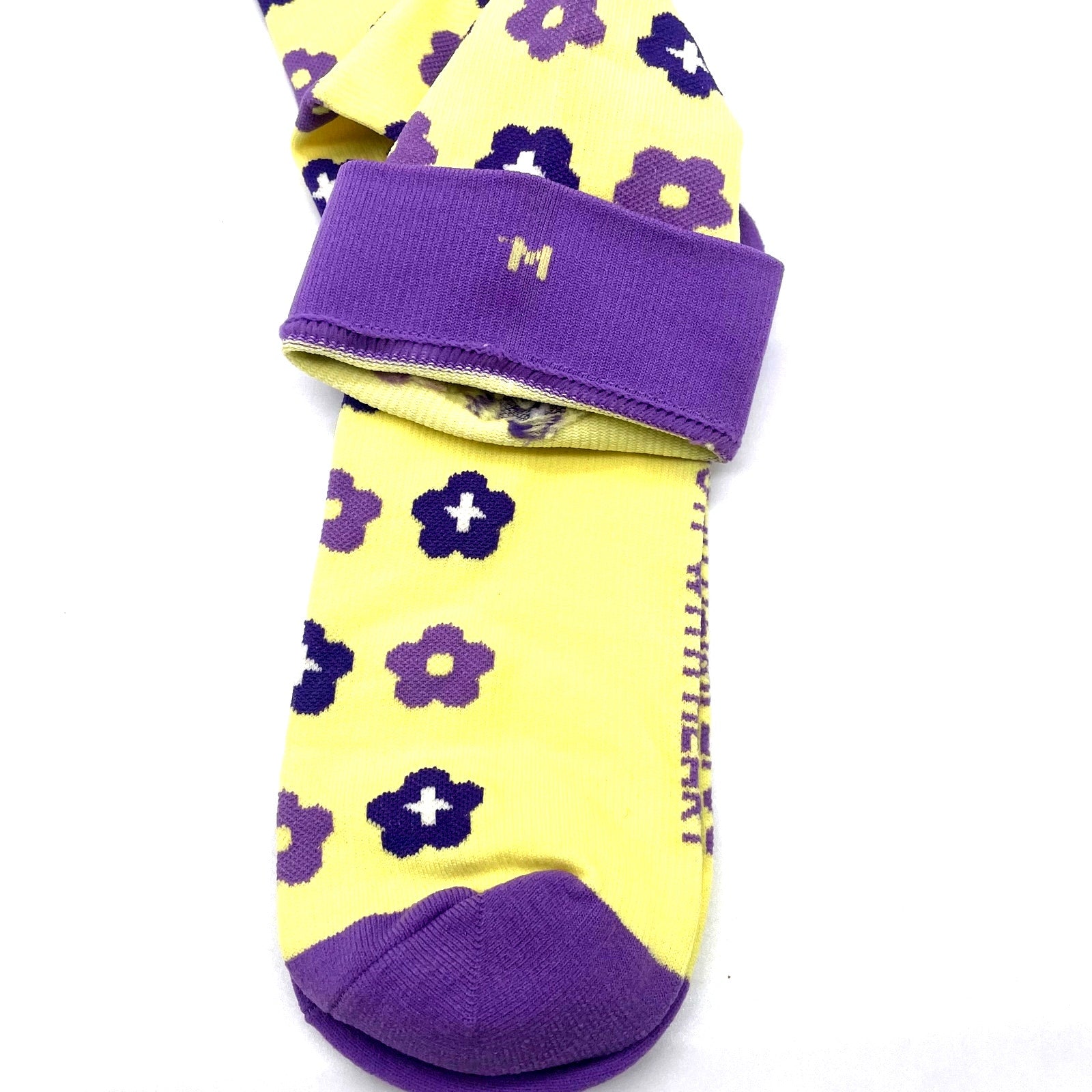 1 Pair FIGS Compression 'Flowers' Yellow & Purple Socks Size Medium