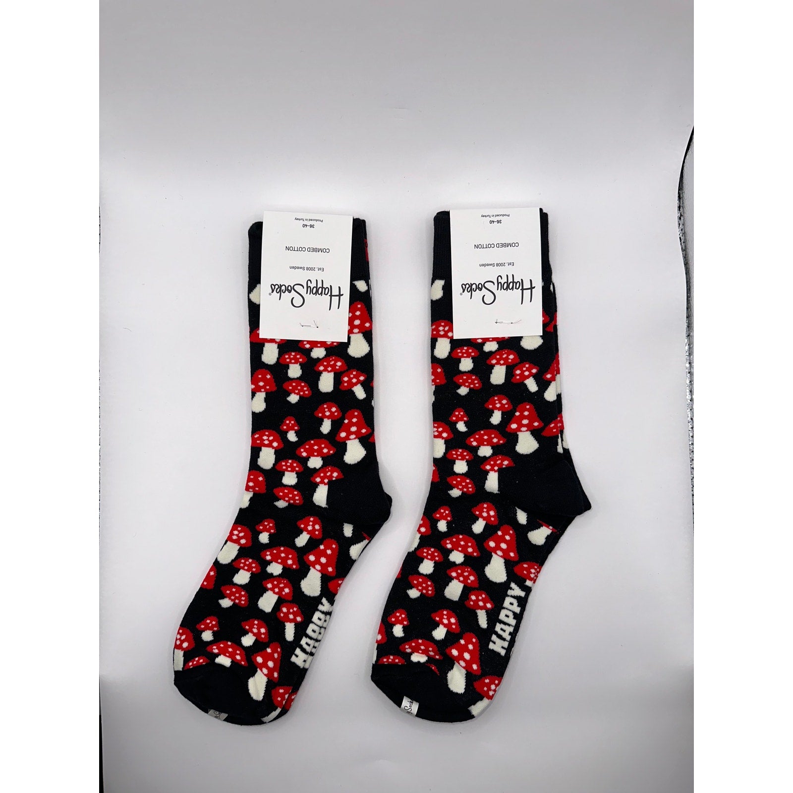 2 Pairs Happy Socks Black Mushroom Size Medium Unisex