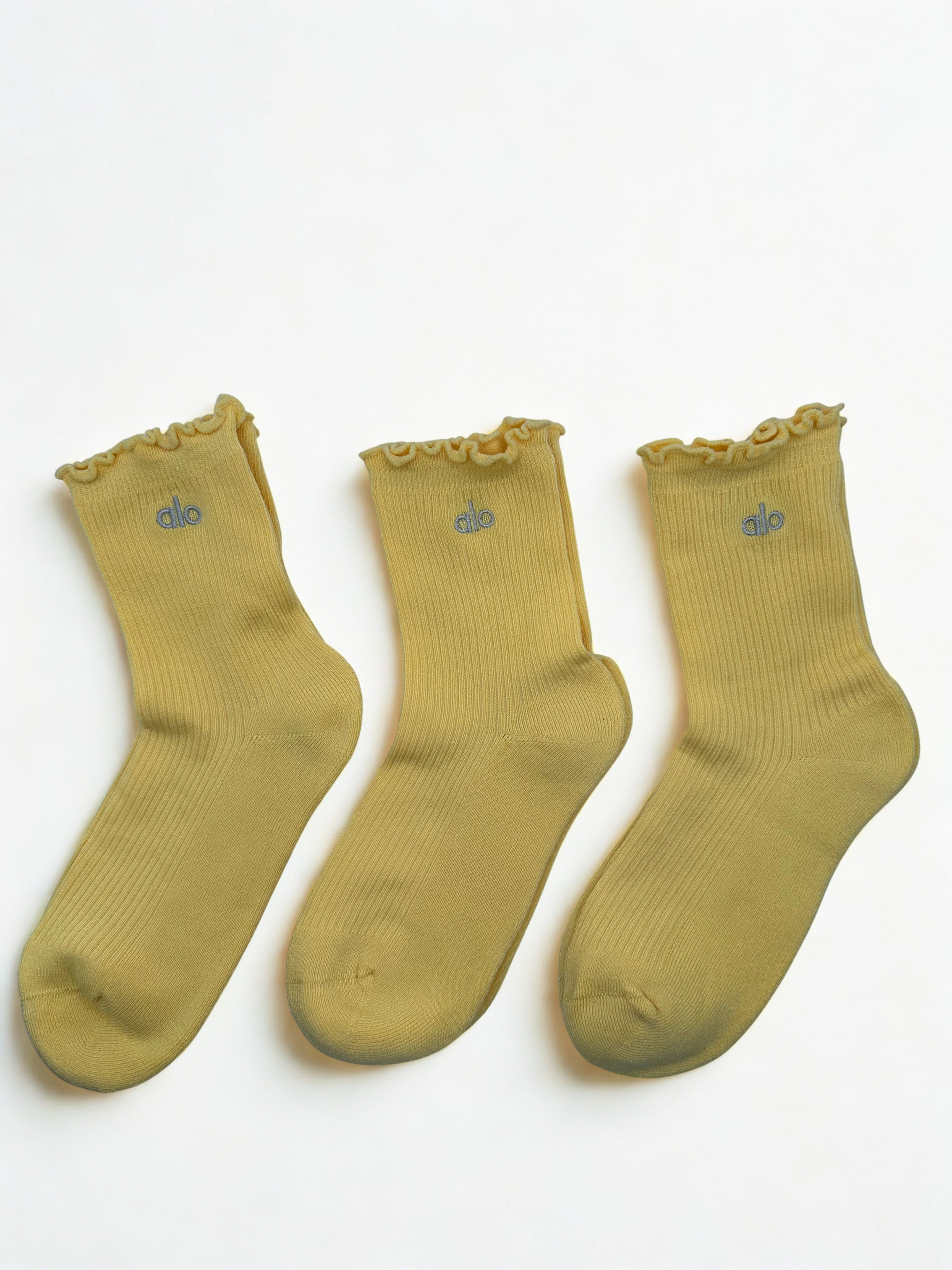3 Pairs Alo Yoga Women's Lettuce Edge Sock M/L fits sizes 8 – 11 Yellow