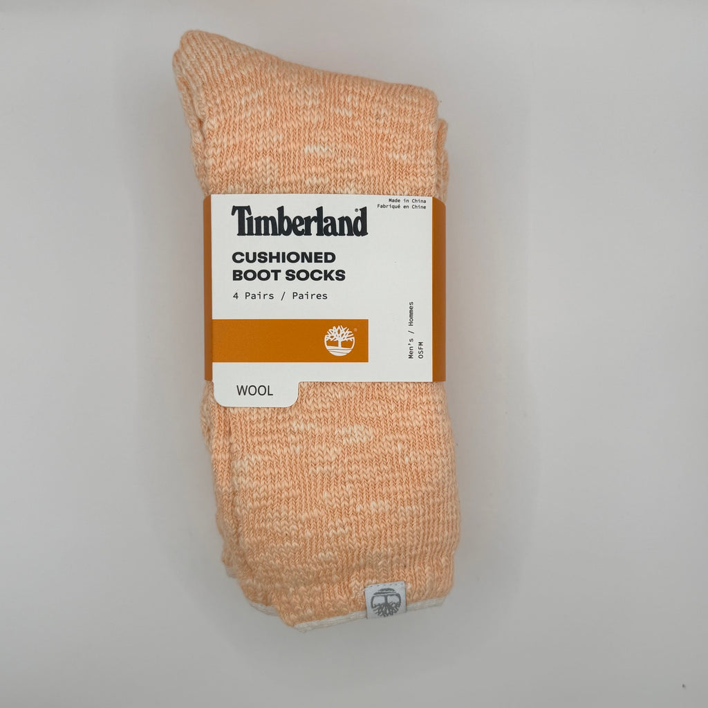 NWT Timberland Women's Cushioned Crew Socks 4 Pairs - Wool Blend, Thermal Peach Medium