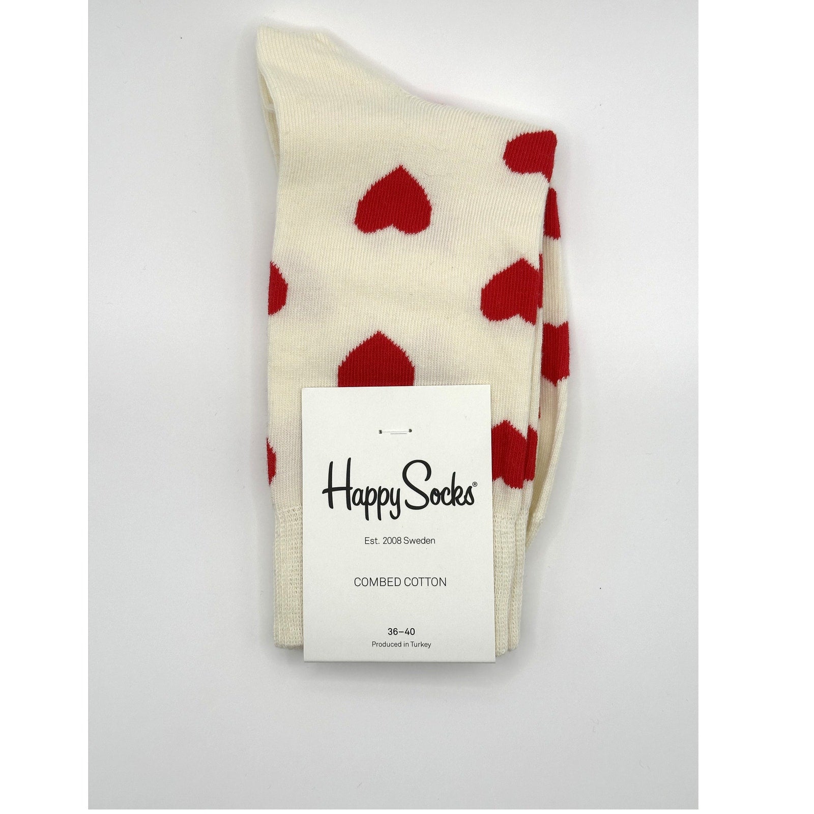 1 Pair Happy Socks White Heart Size Medium Unisex