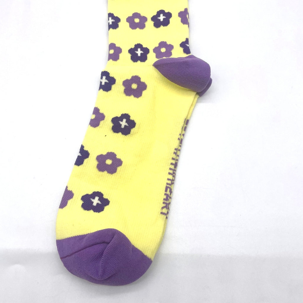1 Pair FIGS Compression 'Flower' Yellow & Purple Socks Size XL