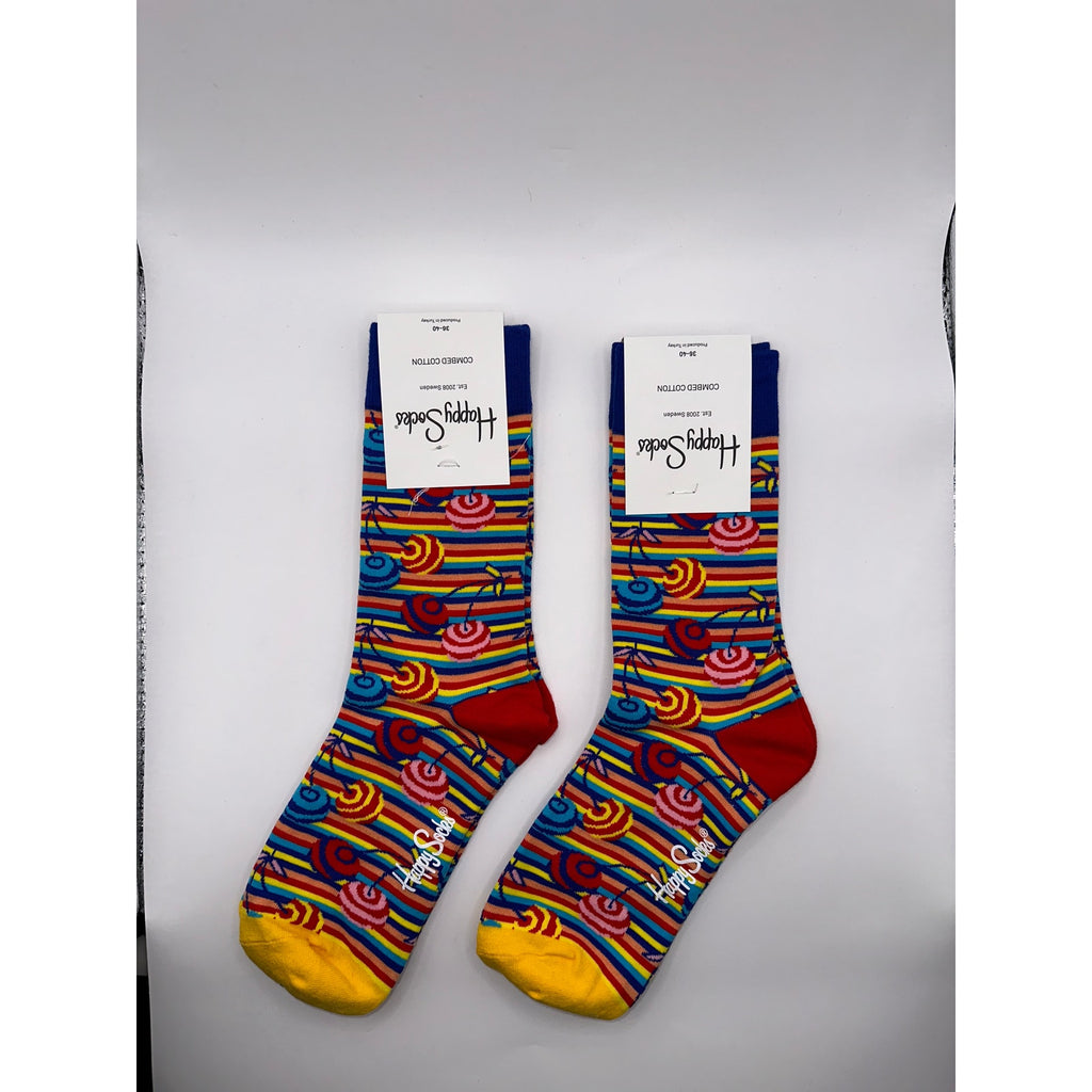2 Pairs Happy Socks Colorful Stripes Half Calf Size Medium Unisex