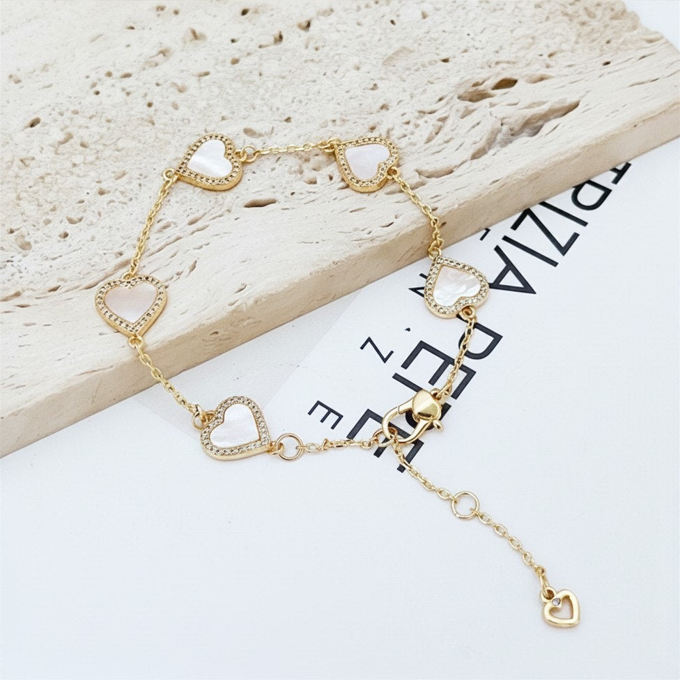 Kate Spade New York Gold-Tone Pavé & Mother-of-Pearl Heart Link Bracelet