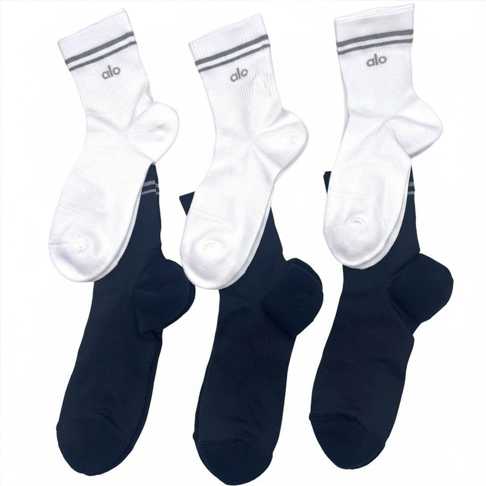6 Pairs Alo Yoga Unisex Half Crew Performance Socks M/L fits sizes 8 – 11