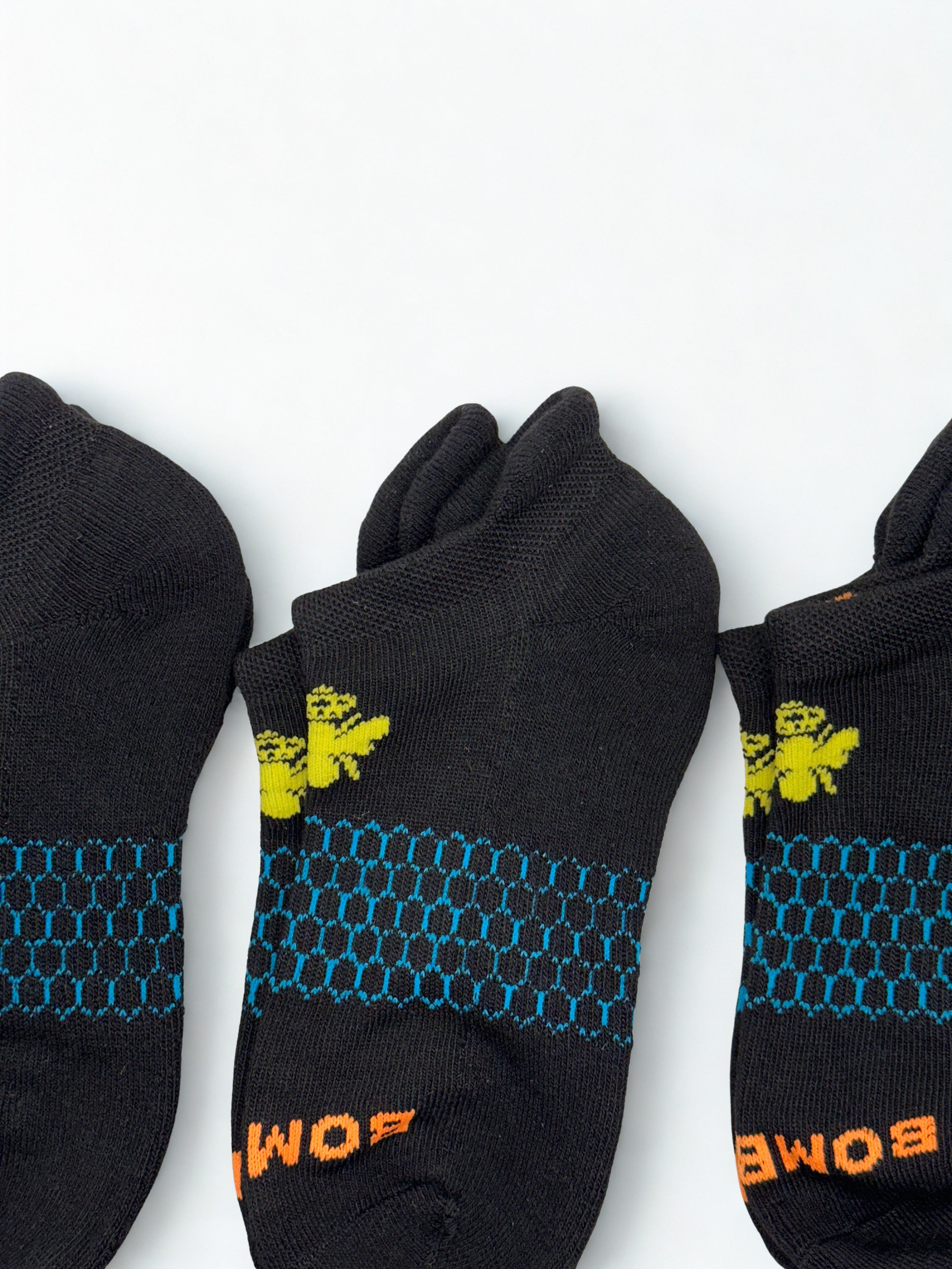 Bombas 3 Pairs Women's Ankle Socks athletic Honeycomb Size Small 4-7.5 Black