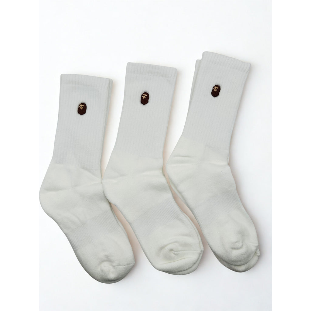 3 Pairs Bathing Ape (BAPE) Crew Socks Size Large 8-12