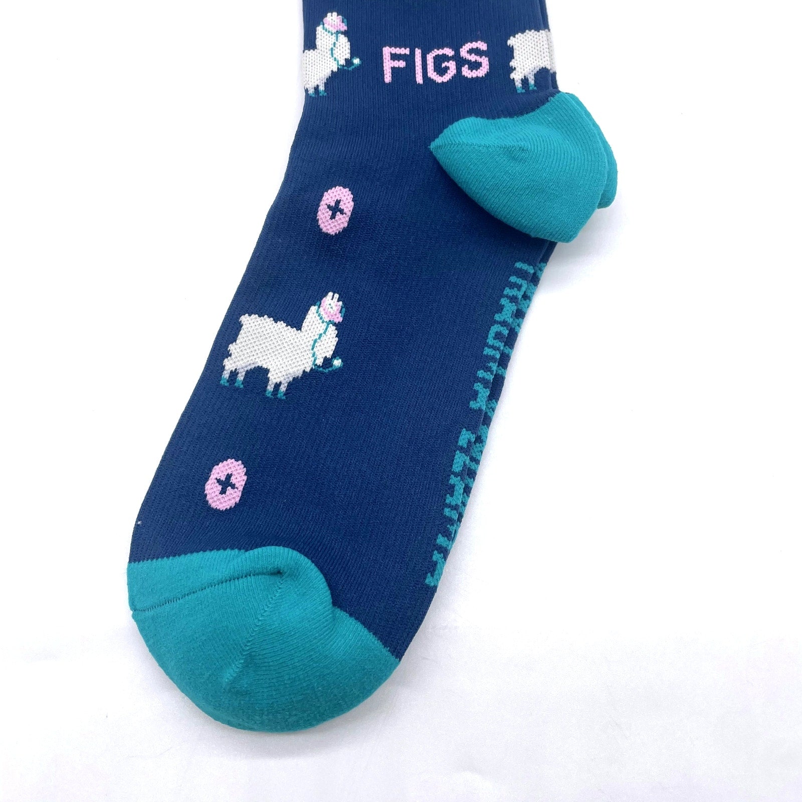 1 Pair FIGS Compression 'Dr Llama' Blue Socks Size Medium
