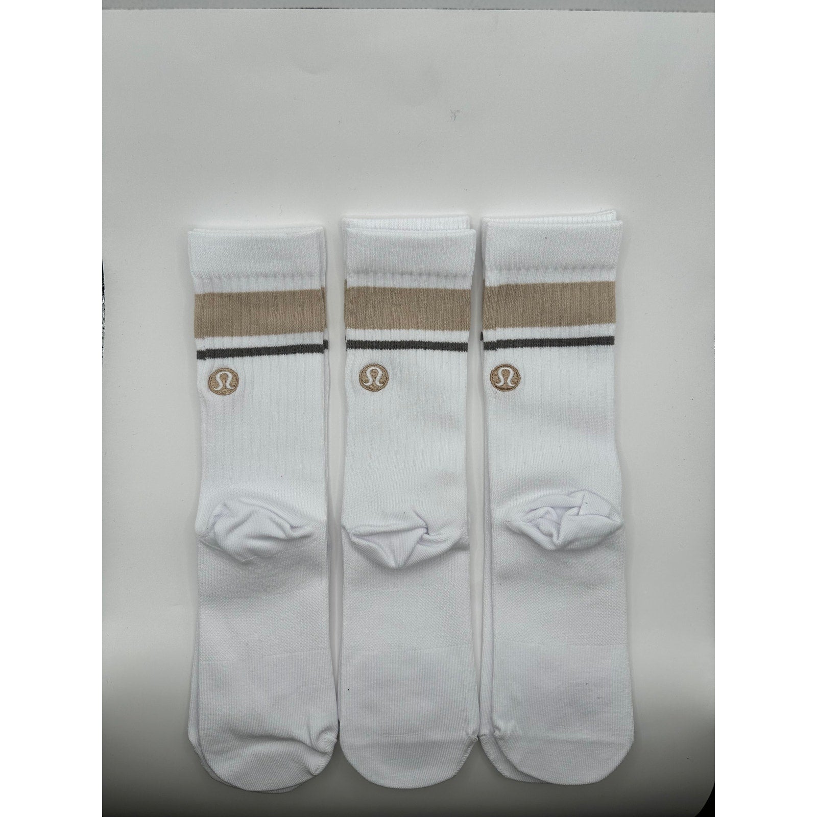 $2/Pair 3 Pairs Lululemon Daily Stride Ribbed Mid-Crew Tan Stripes Socks - M/L NWOT