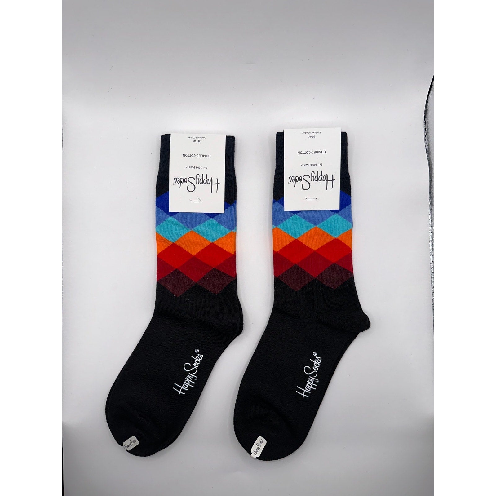2 Pairs Happy Socks Black Colorful Half Calf Size Medium Unisex