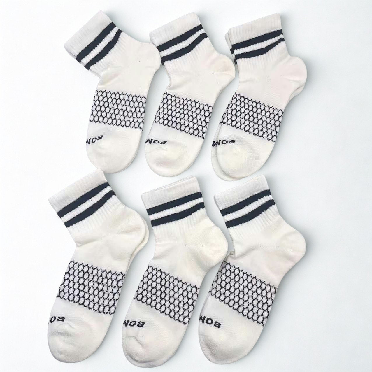 Women Men's BOMBAS Stripe Quarter socks Size Large White 6 Pairs