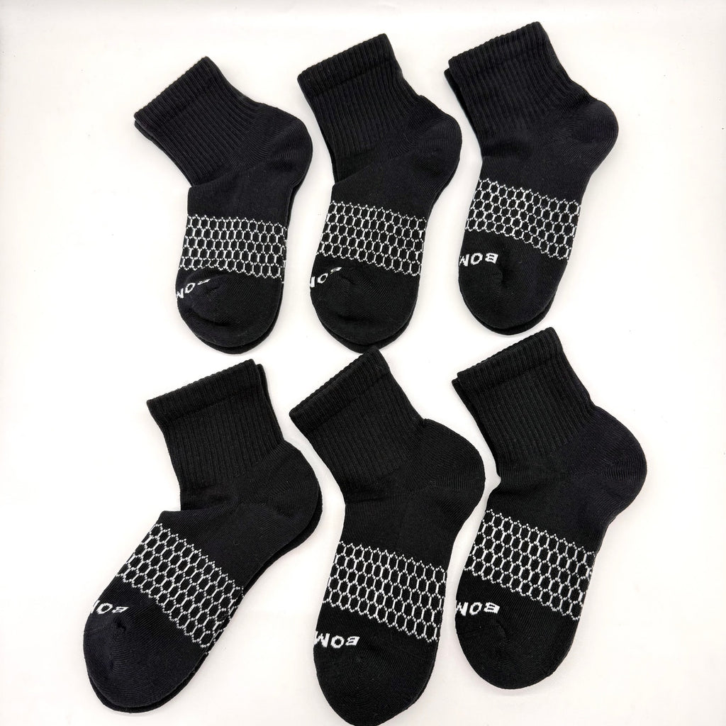 6 Pairs Women Men's BOMBAS Honeycomb Quarter socks Size Small Black