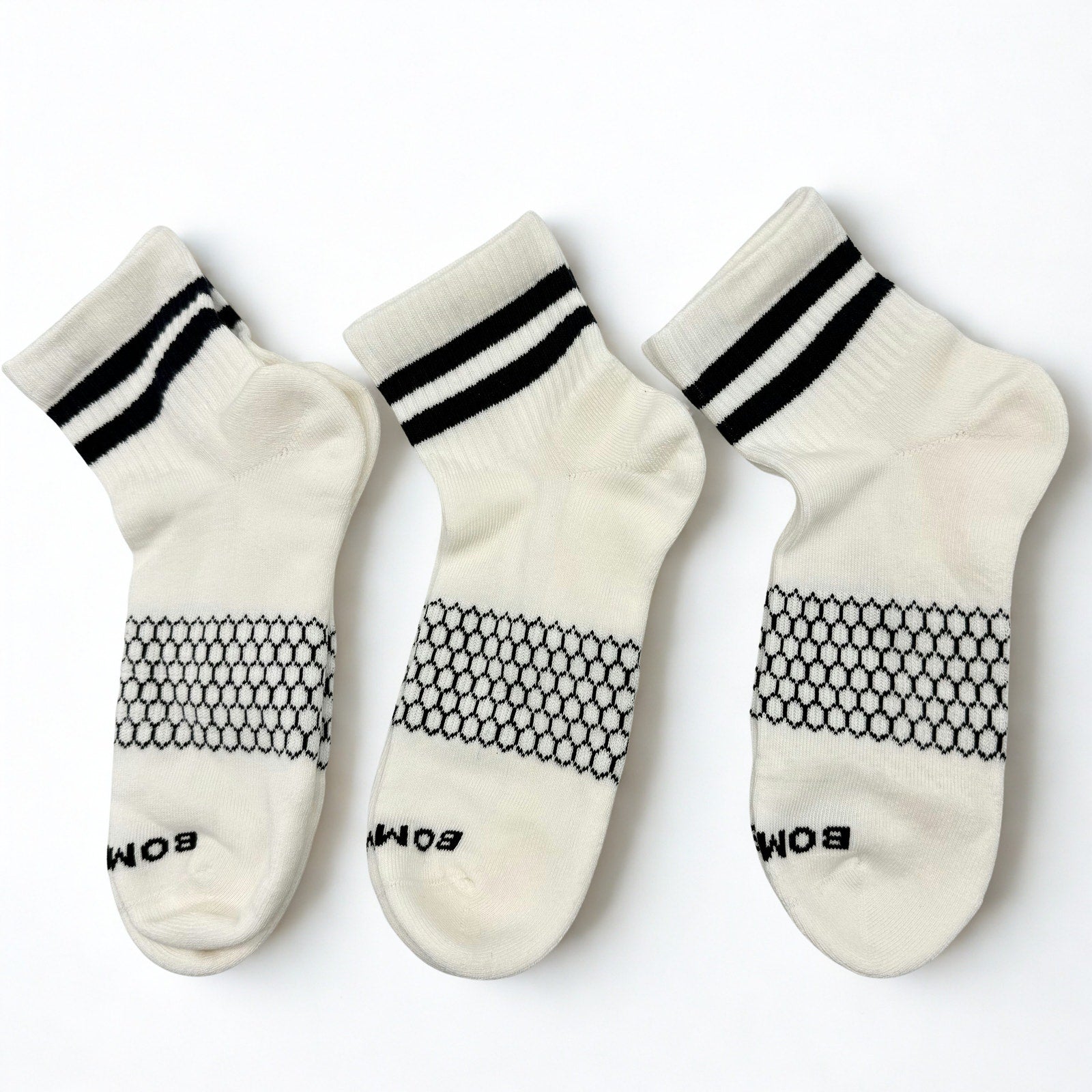 3 Pairs Bombas Stripe Quarter Socks Size Large