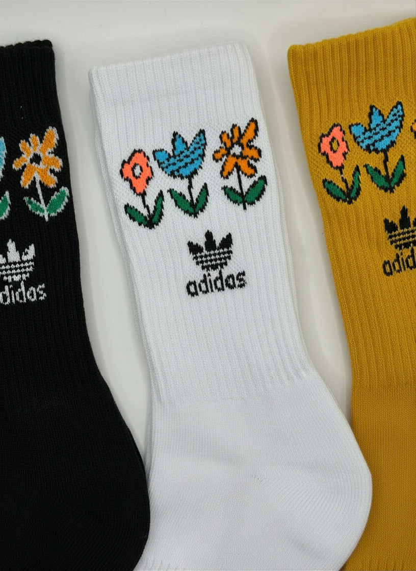 3 Pairs ADIDAS Floral Everyday Cotton Crew Socks Dri Fit Size MEDIUM
