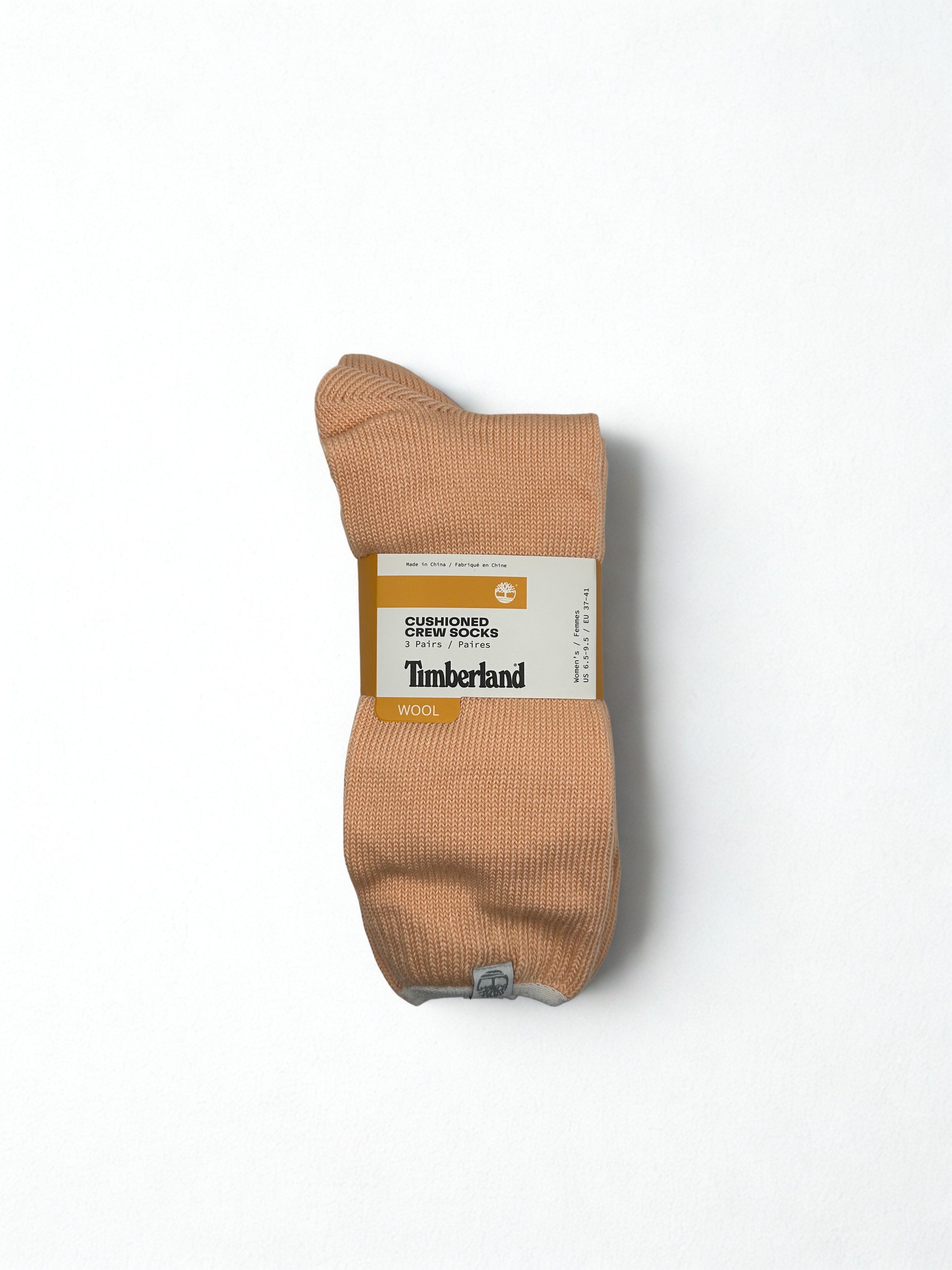 Timberland Women's Cushioned Crew Socks 3 Pairs - Wool Blend, Thermal Salmon Pink