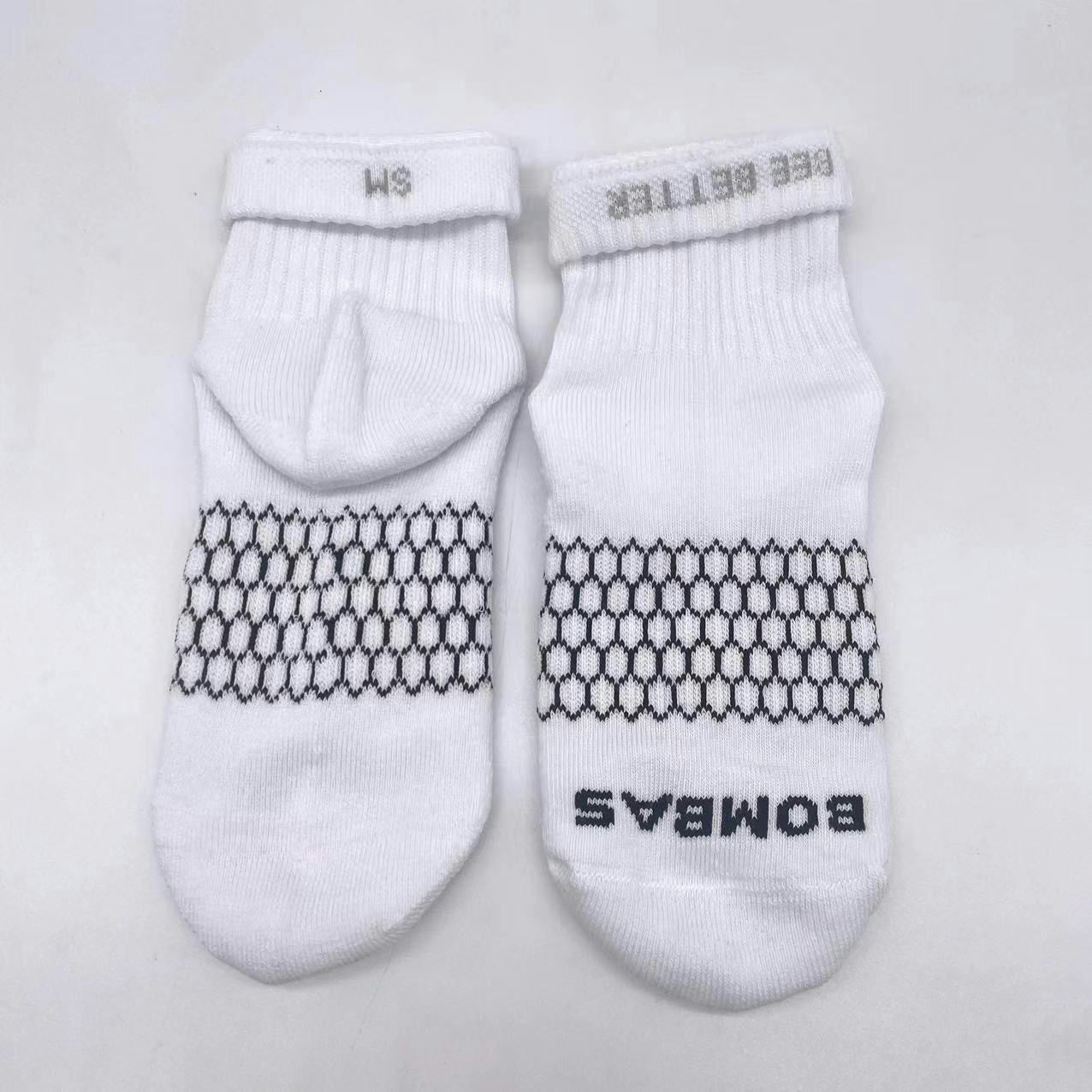 Women Men's BOMBAS Honeycomb Quarter socks Size Small White 6 Pairs