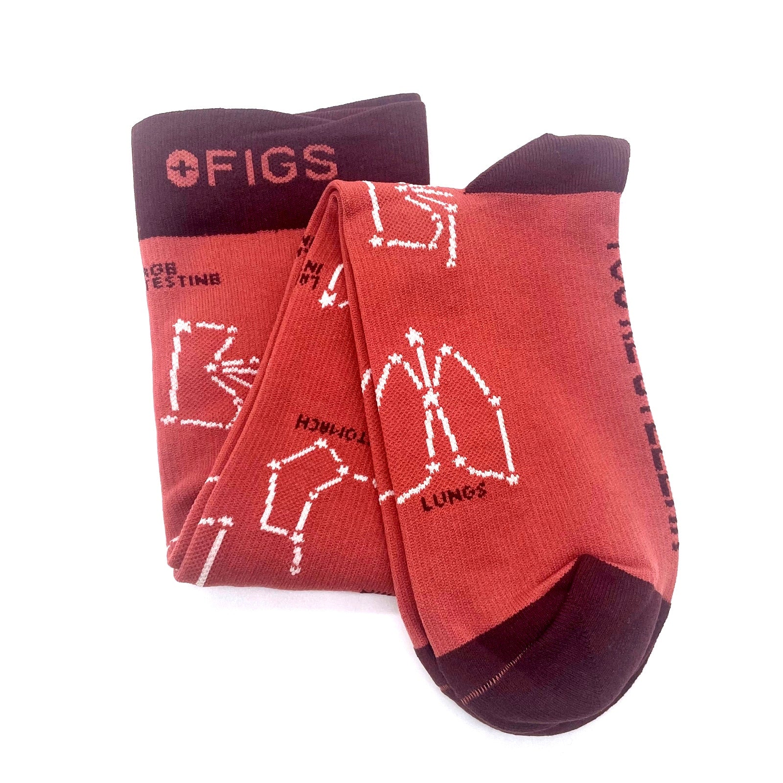 1 Pair FIGS Compression 'Lungs' Rust Socks Size L