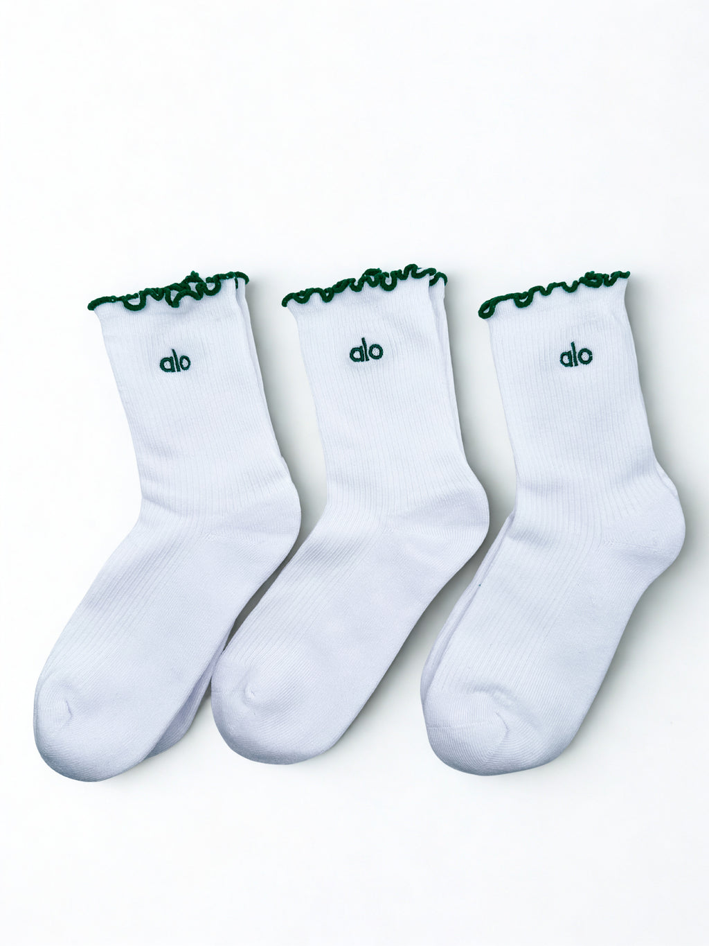 3 Pairs Alo Yoga Women's Lettuce Edge Sock M/L fits sizes 8 – 11 White