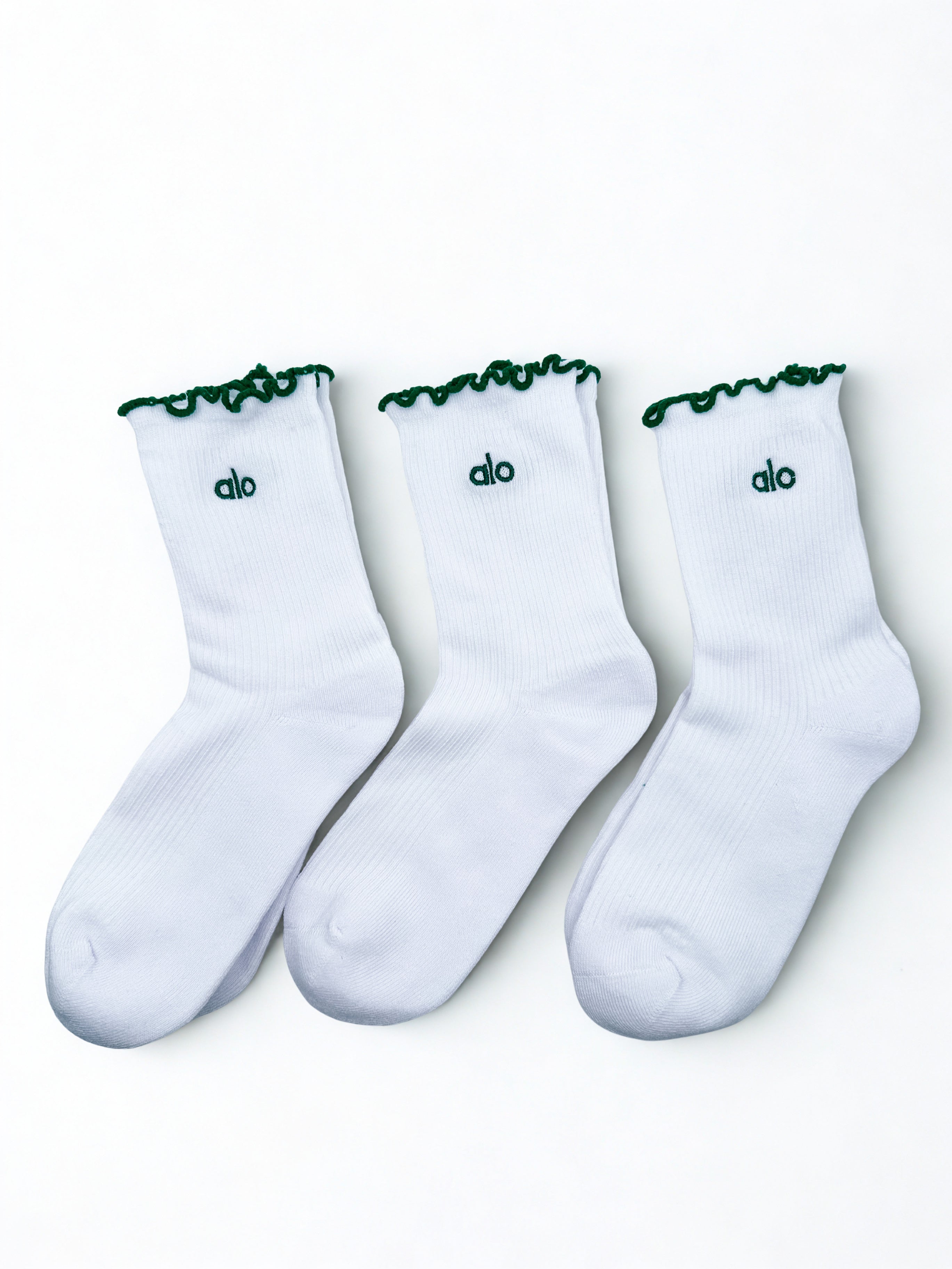 3 Pairs Alo Yoga Women's Lettuce Edge Sock M/L fits sizes 8 – 11 White