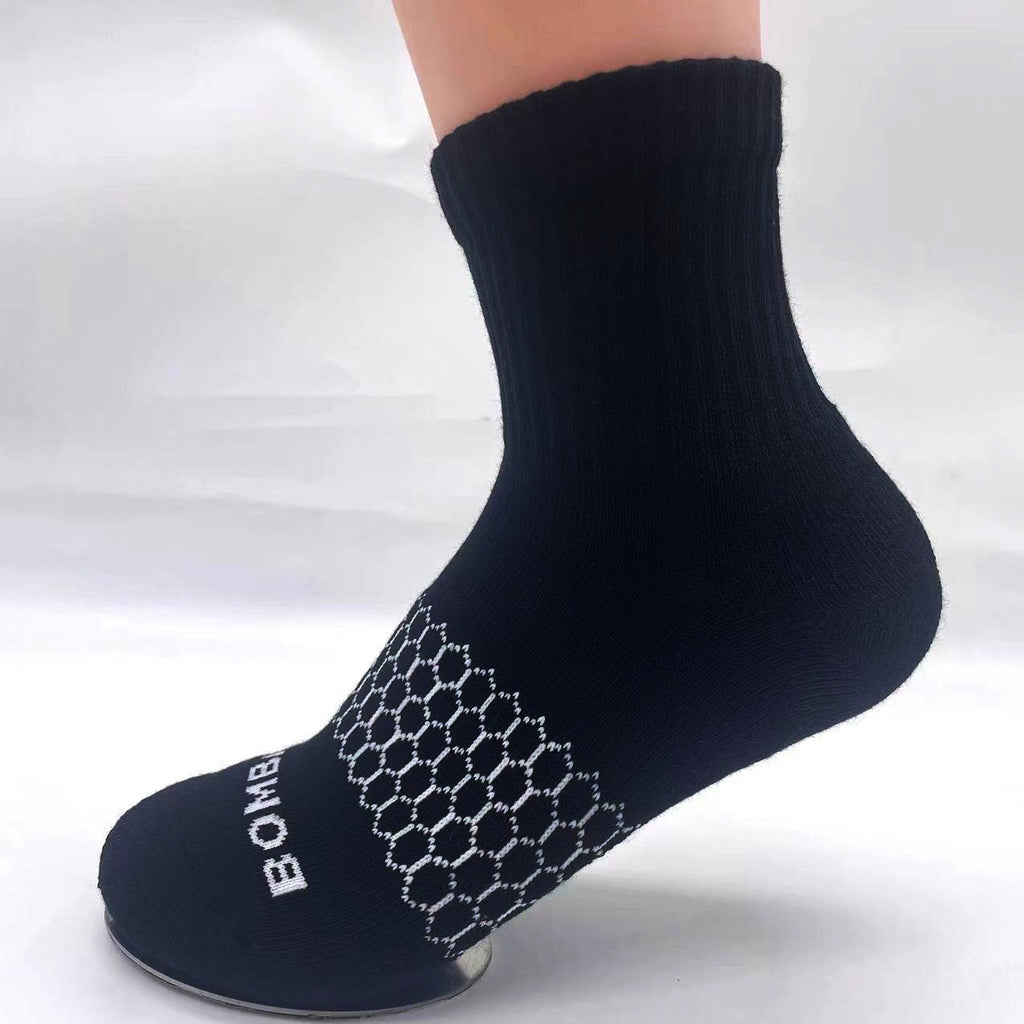 6 Pairs Women Men's BOMBAS Honeycomb Quarter socks Size Small Black