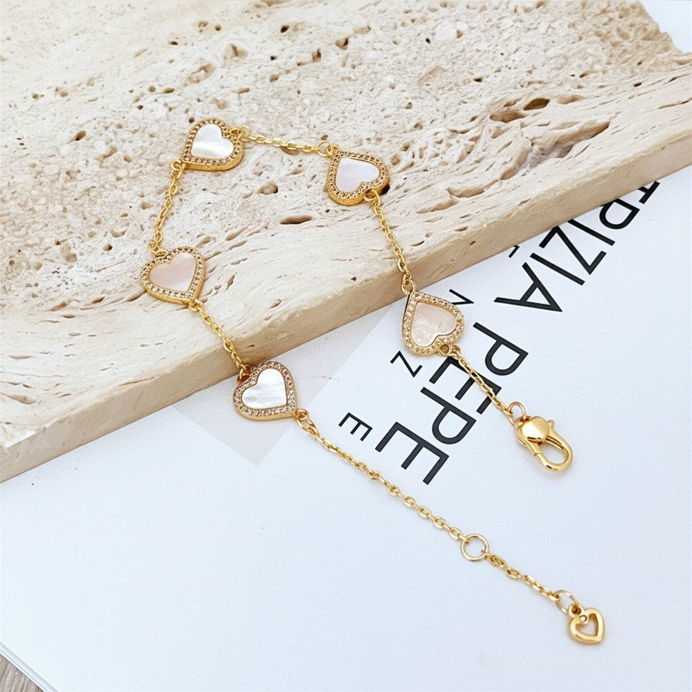 Kate Spade New York Gold-Tone Pavé & Mother-of-Pearl Heart Link Bracelet