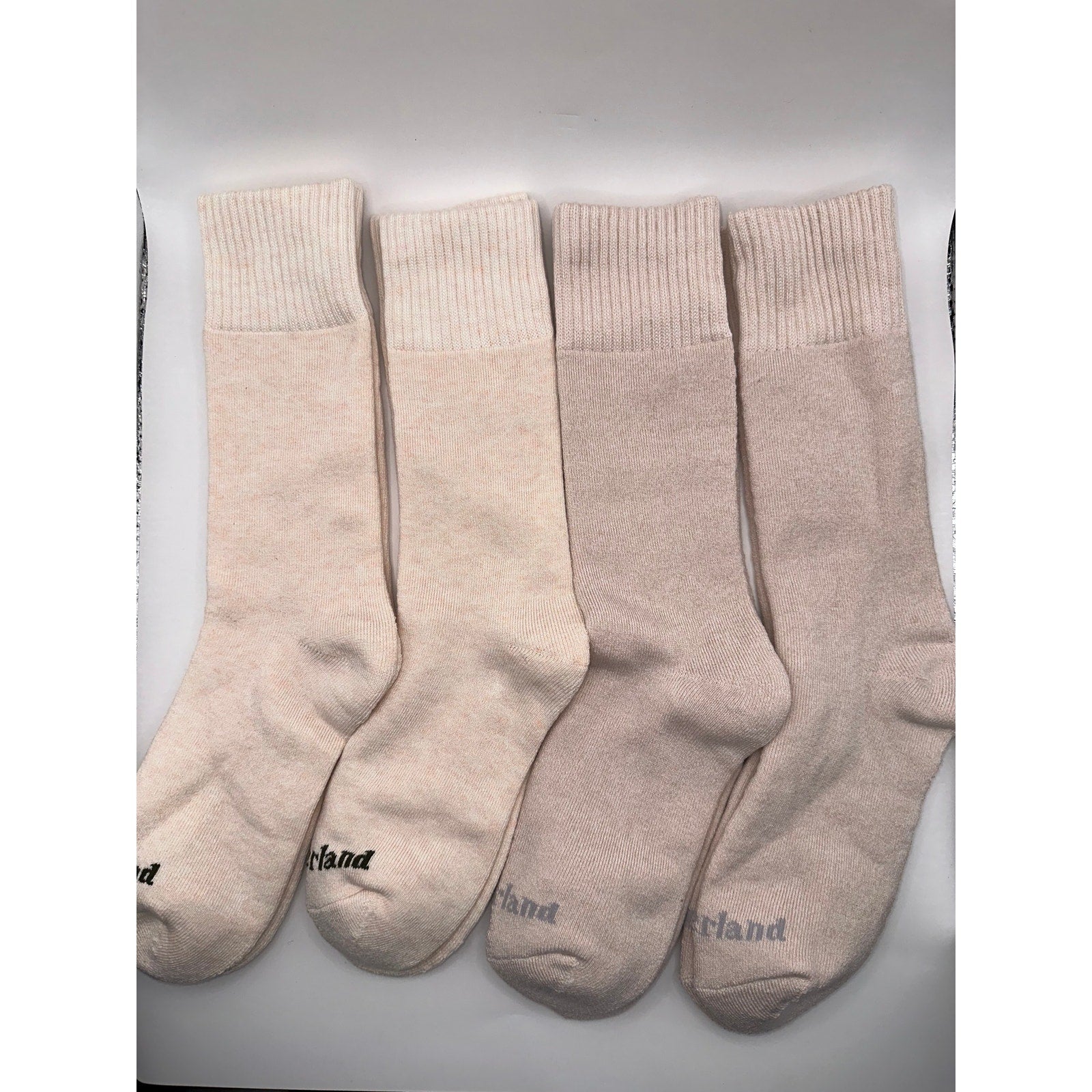 Timberland Unisex Cushioned Crew Socks 4 Pairs - Wool Blend, Light Brown Medium