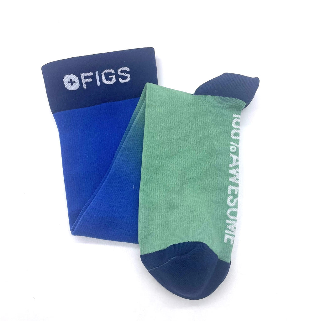 1 Pair FIGS Compression 'Ombre' Blue & Green Socks Size Large