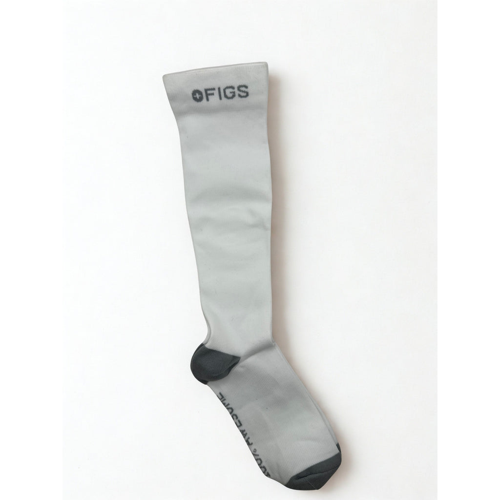 1 Pair FIGS Compression White & Gray Plain Socks Size Large