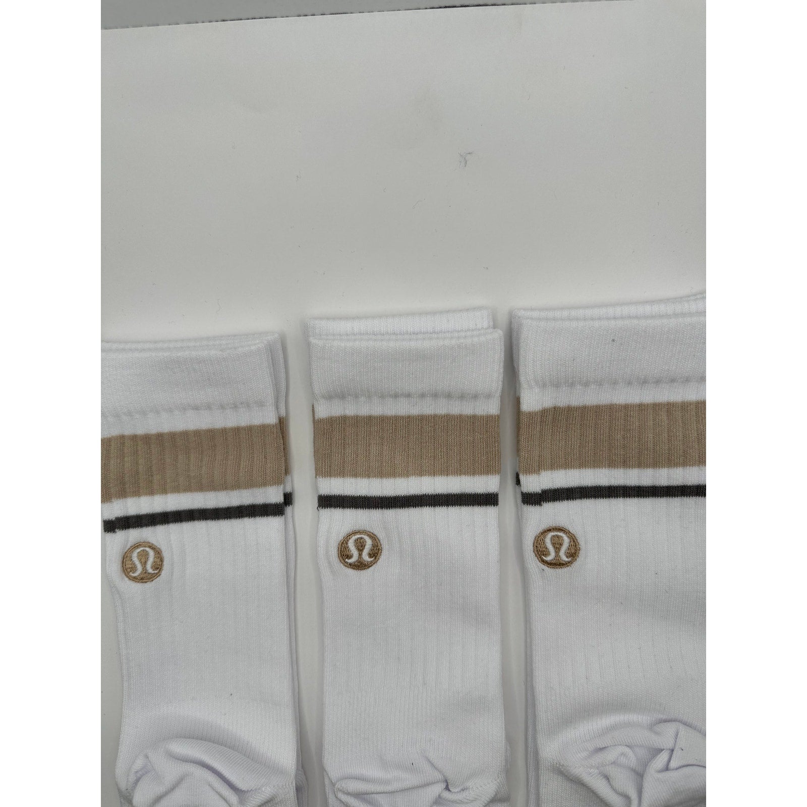 $2/Pair 3 Pairs Lululemon Daily Stride Ribbed Mid-Crew Tan Stripes Socks - M/L NWOT