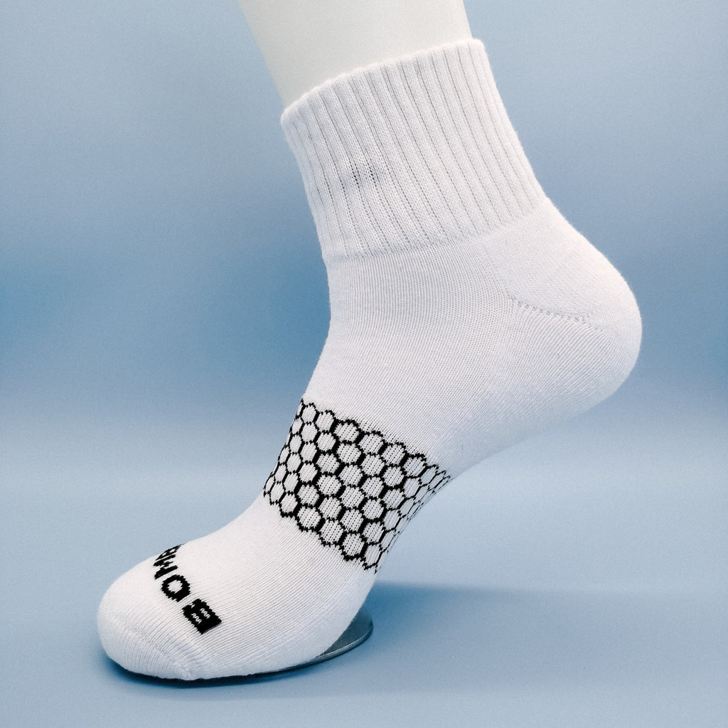 Women Men's BOMBAS Honeycomb Quarter socks Size Medium White 3 Pairs