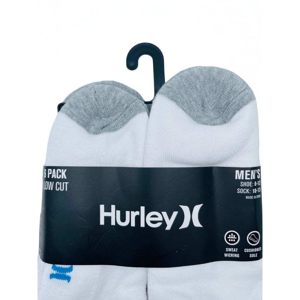 6 Pairs Hurley Men's low-cut cushioned socks L 8-12 White NWT