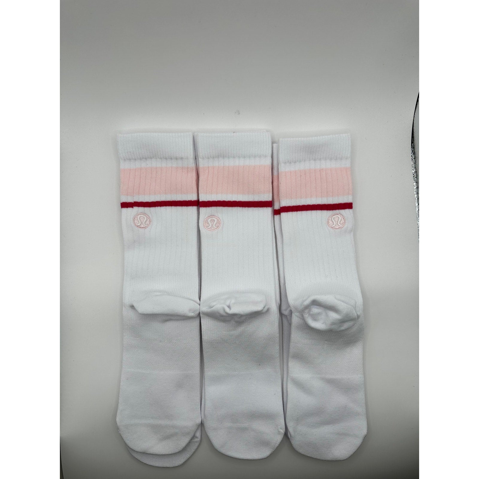 $2/Pair 3 Pairs Lululemon Daily Stride Ribbed Crew Pink Stripe Socks - M/L NWOT