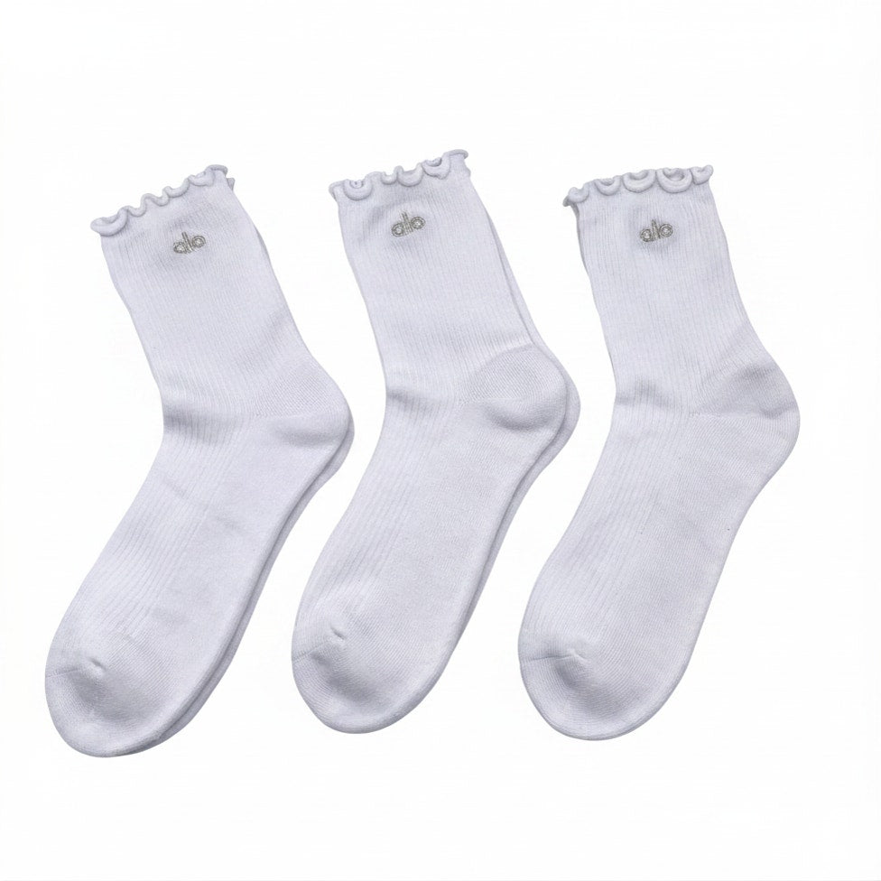 6 Pairs Alo Yoga Unisex Lettuce Edge Socks Medium